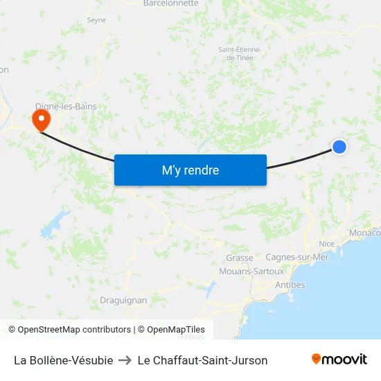 La Bollène-Vésubie to Le Chaffaut-Saint-Jurson map