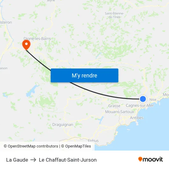 La Gaude to Le Chaffaut-Saint-Jurson map
