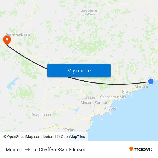 Menton to Le Chaffaut-Saint-Jurson map