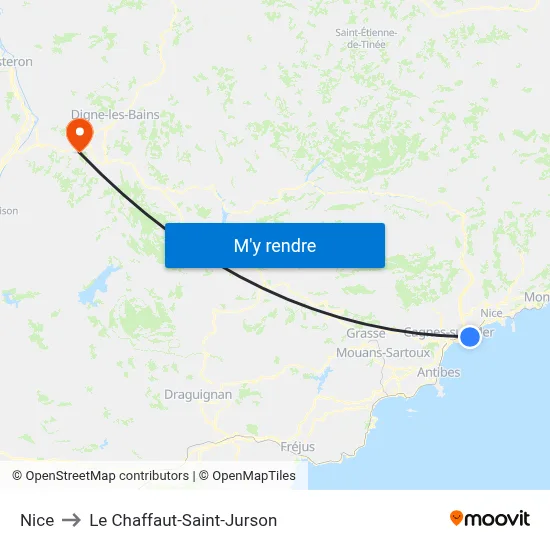 Nice to Le Chaffaut-Saint-Jurson map