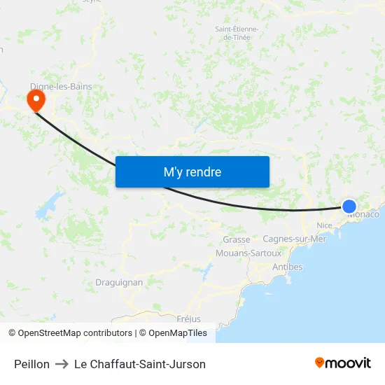 Peillon to Le Chaffaut-Saint-Jurson map