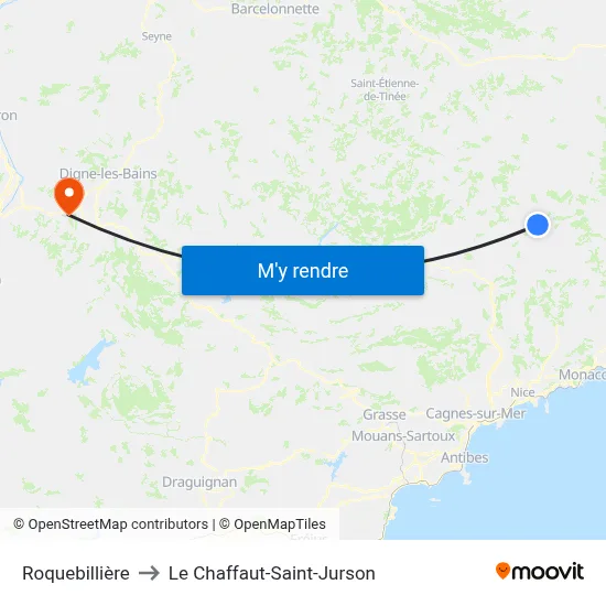 Roquebillière to Le Chaffaut-Saint-Jurson map