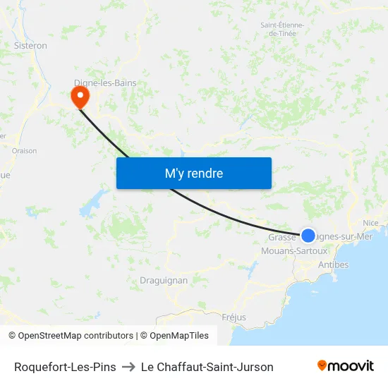 Roquefort-Les-Pins to Le Chaffaut-Saint-Jurson map