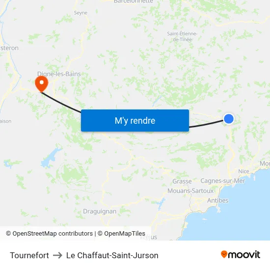 Tournefort to Le Chaffaut-Saint-Jurson map