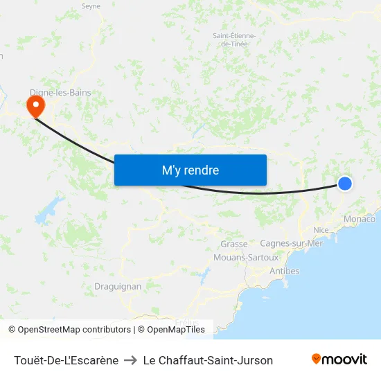 Touët-De-L'Escarène to Le Chaffaut-Saint-Jurson map
