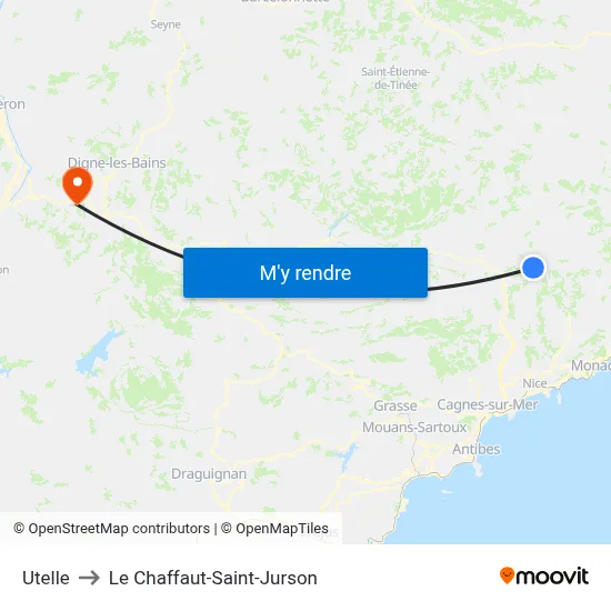 Utelle to Le Chaffaut-Saint-Jurson map