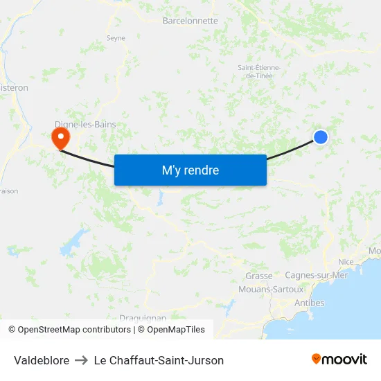 Valdeblore to Le Chaffaut-Saint-Jurson map