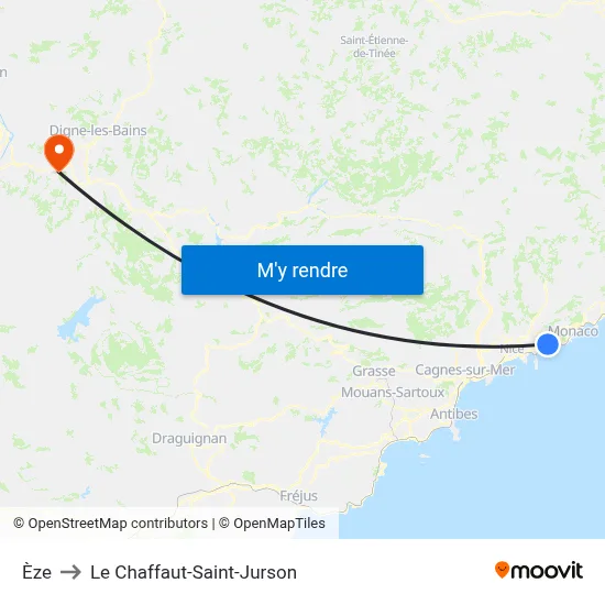 Èze to Le Chaffaut-Saint-Jurson map
