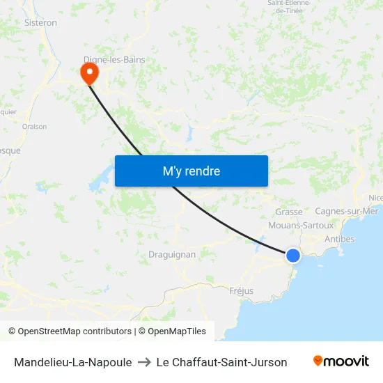 Mandelieu-La-Napoule to Le Chaffaut-Saint-Jurson map