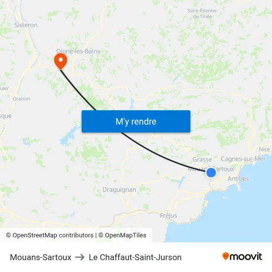 Mouans-Sartoux to Le Chaffaut-Saint-Jurson map