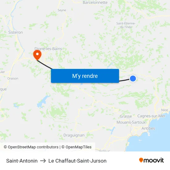 Saint-Antonin to Le Chaffaut-Saint-Jurson map