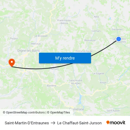 Saint-Martin-D'Entraunes to Le Chaffaut-Saint-Jurson map