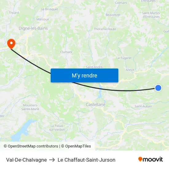 Val-De-Chalvagne to Le Chaffaut-Saint-Jurson map