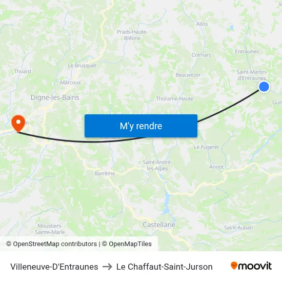 Villeneuve-D'Entraunes to Le Chaffaut-Saint-Jurson map
