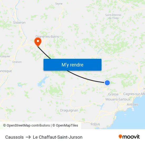 Caussols to Le Chaffaut-Saint-Jurson map