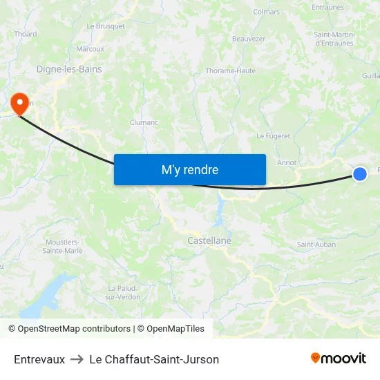 Entrevaux to Le Chaffaut-Saint-Jurson map