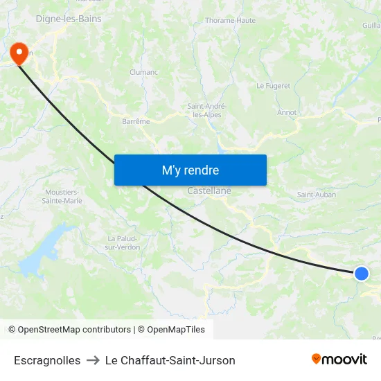 Escragnolles to Le Chaffaut-Saint-Jurson map
