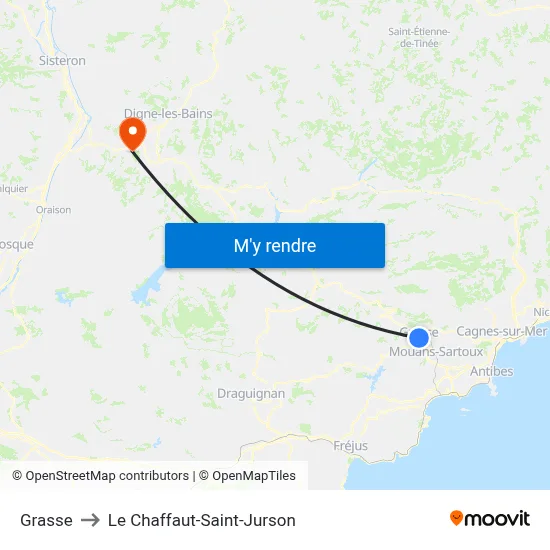 Grasse to Le Chaffaut-Saint-Jurson map