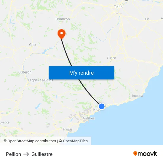 Peillon to Guillestre map