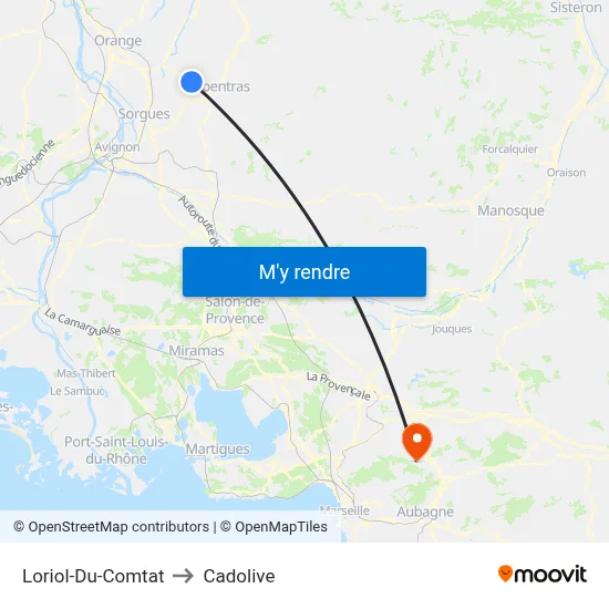 Loriol-Du-Comtat to Cadolive map