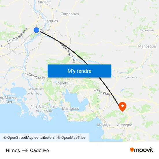Nîmes to Cadolive map