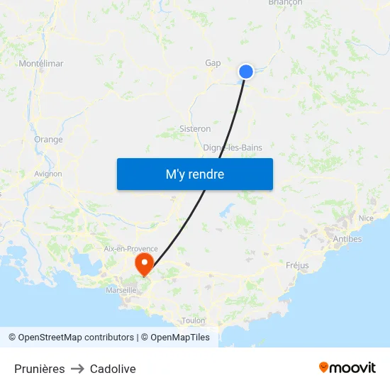 Prunières to Cadolive map
