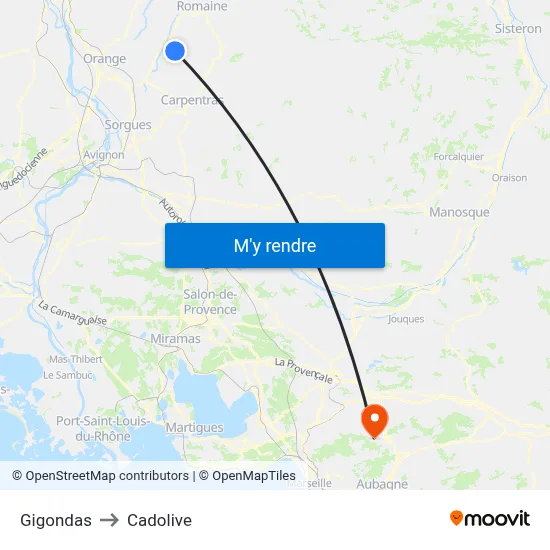 Gigondas to Cadolive map