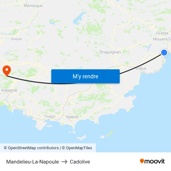 Mandelieu-La-Napoule to Cadolive map