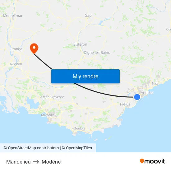 Mandelieu to Modène map