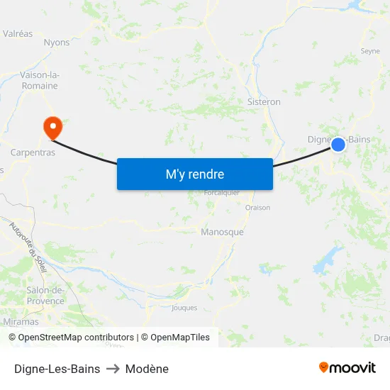 Digne-Les-Bains to Modène map