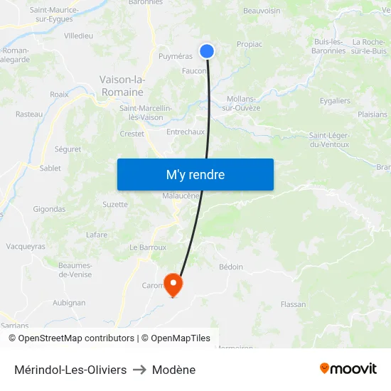 Mérindol-Les-Oliviers to Modène map