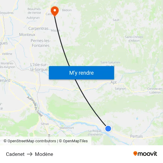 Cadenet to Modène map
