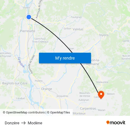 Donzère to Modène map