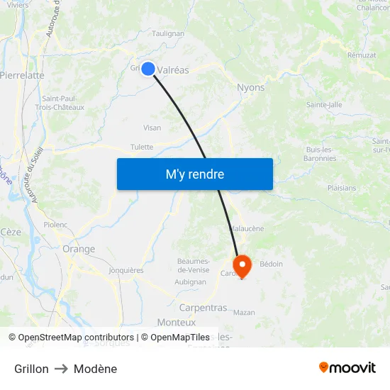 Grillon to Modène map
