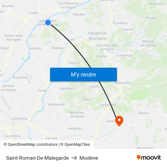Saint-Roman-De-Malegarde to Modène map