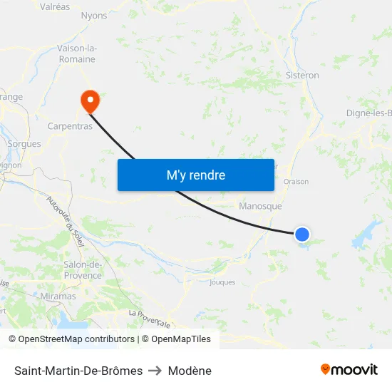 Saint-Martin-De-Brômes to Modène map