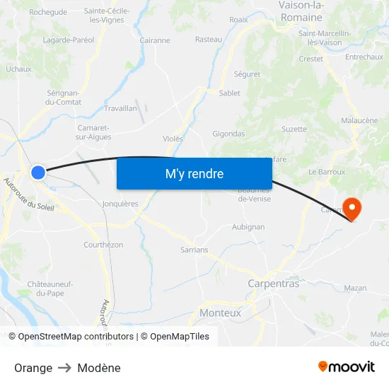 Orange to Modène map