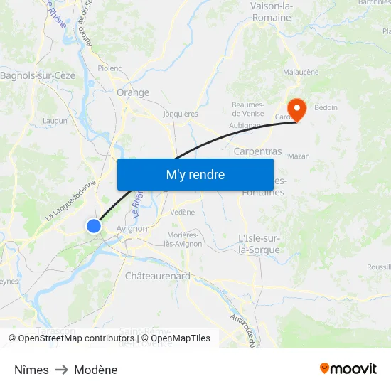 Nîmes to Modène map