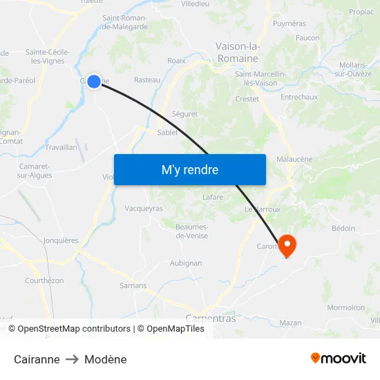 Cairanne to Modène map