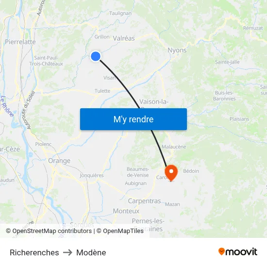 Richerenches to Modène map