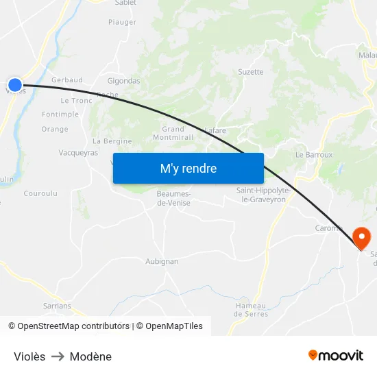 Violès to Modène map