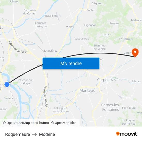 Roquemaure to Modène map