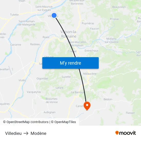 Villedieu to Modène map