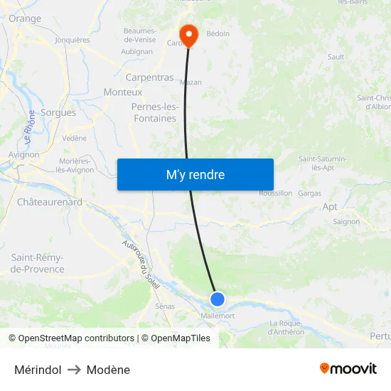 Mérindol to Modène map