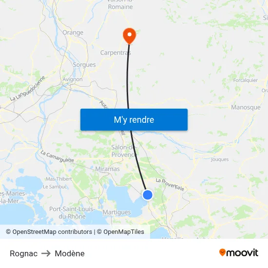 Rognac to Modène map