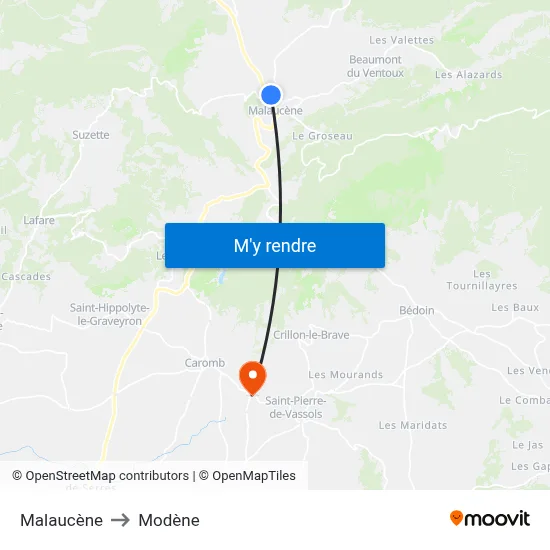 Malaucène to Modène map