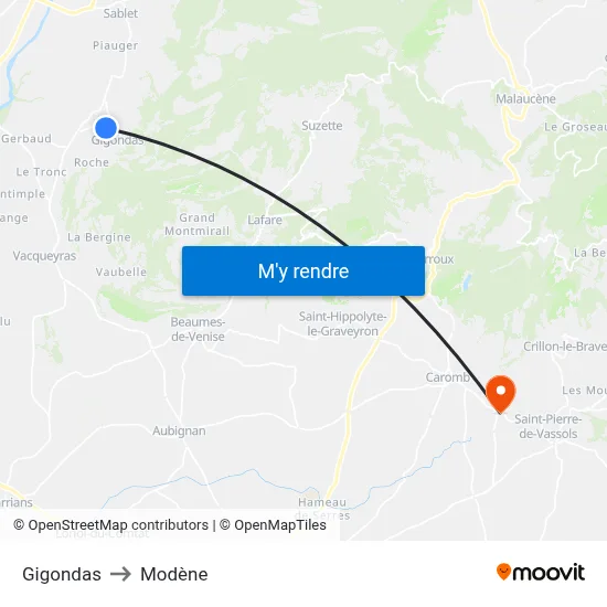 Gigondas to Modène map