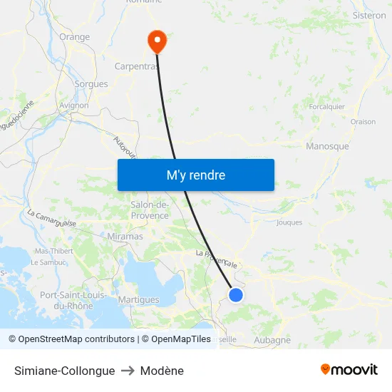 Simiane-Collongue to Modène map
