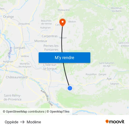 Oppède to Modène map