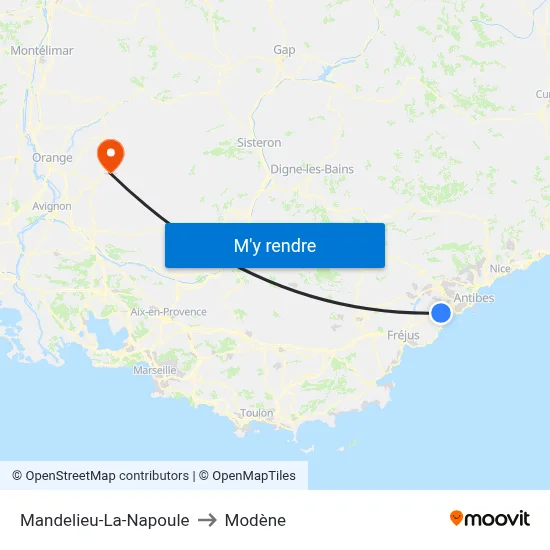 Mandelieu-La-Napoule to Modène map